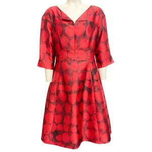 Oscar de la Renta Red / Black Silk 3/4 Sleeve Dress